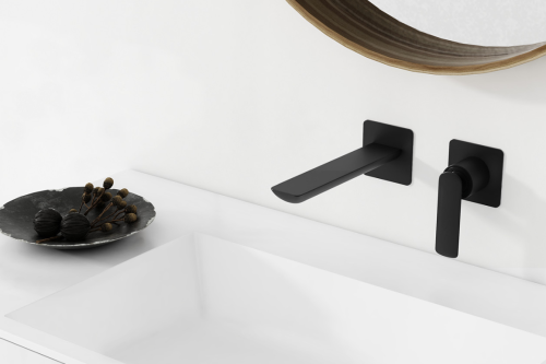 Смеситель для раковины (умывальника) KOHLMAN EXPERIENCE BLACK MATT + BOX скрытого монтажа