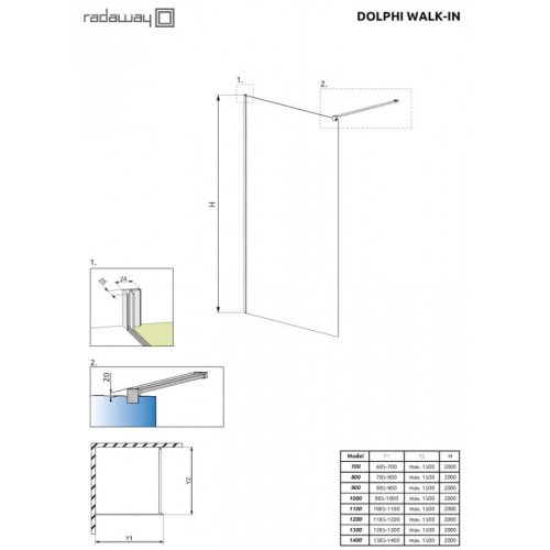 душова кабіна Radaway Classic Walk In 120x200 скло прозоре, хром (390120-01-01)