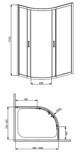 душова кабіна Radaway Dolphi Premium Plus E 1700 100x80 скло коричневе (30481-01-08N)