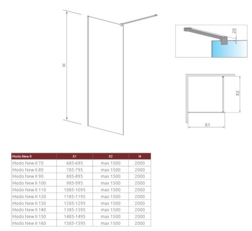 душова кабіна Radaway Modo II New 160x200 скло прозоре (389164-01-01)