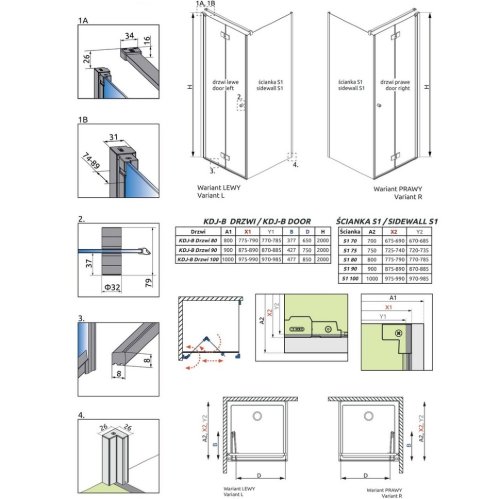душевая кабина Radaway NES Black KDJ B 90x90 левая, безопасное стекло, прозрачное, чёрная (10025090-54-01L)