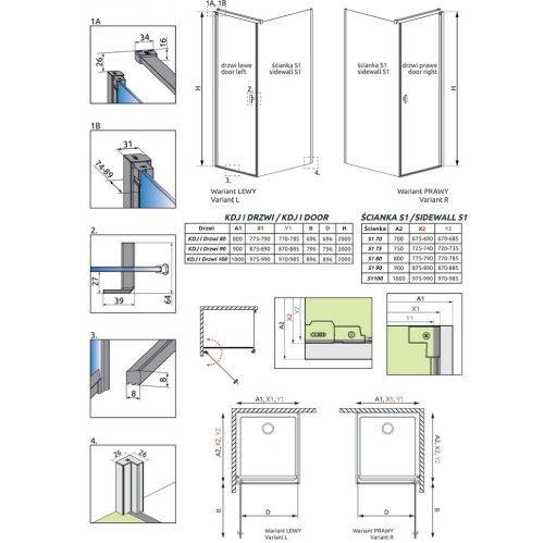 душова кабіна Radaway NES KDJ I 80x80 ліва, безпечне скло, прозоре (10022080-01-01L)