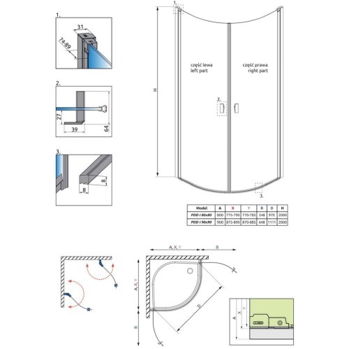 душевая кабина Radaway NES PDD I 90 правая часть, безопасное стекло, прозрачное (10020090-01-01R)