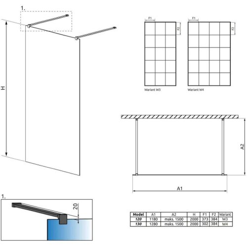 душевая перегородка Radaway Modo XI 130x200 безопасное стекло, factory, чёрная (388334-54-57)