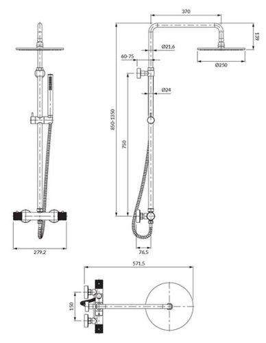 душевая система с термостатом Omnires Contour chrome (CT8044CR)
