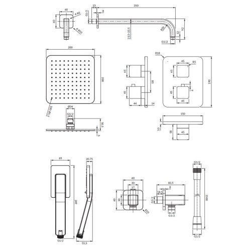душова система з термостатом Omnires Parma grafit (SYSPM11GR)