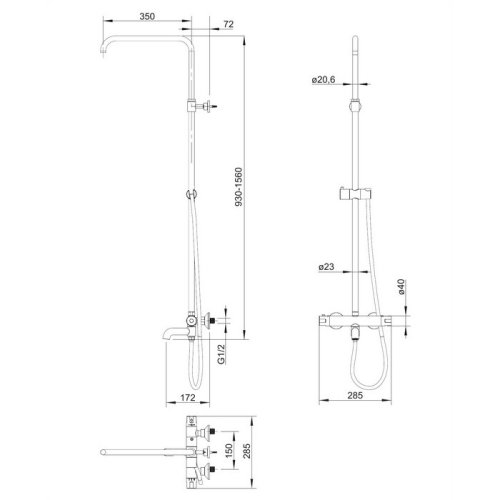 душевая система с термостатом Omnires Y black (Y1234ALBL)