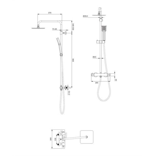 душевая система с термостатом Omnires Y black (Y1244JBL)