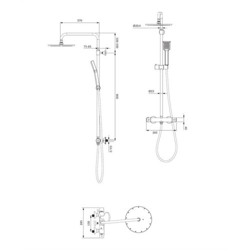 душевая система с термостатом Omnires Y black (Y1244NBL)