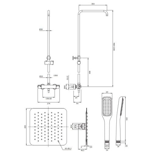 душова система з термостатом Omnires Y chrome (Y1244X/6/KCR)