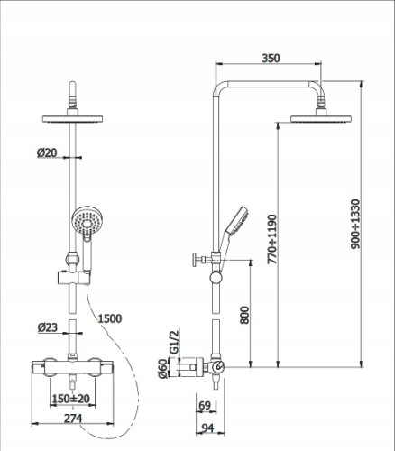 душевая система с термостатом Omnires Y chrome (Y1244X/6CR)