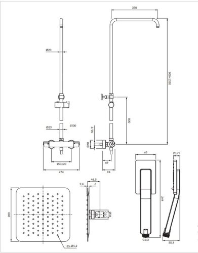 душова система з термостатом Omnires Y chrome (Y1244XMCR)