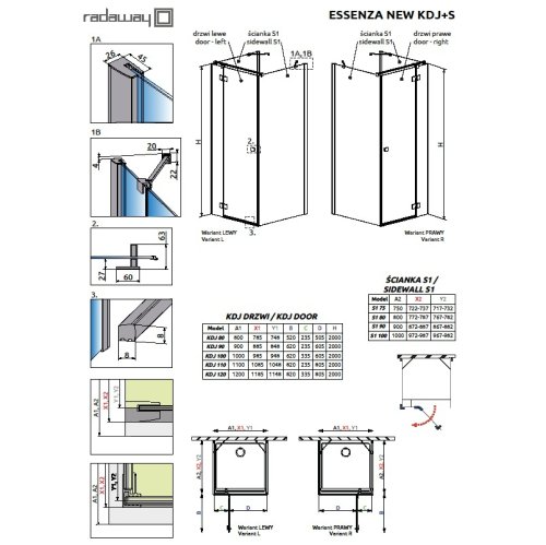 душевая стенка Radaway Essenza New Black KDJ/KDJ+S 75x200 стекло прозрачное (384049-54-01)