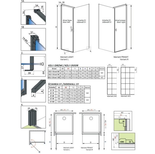 душова стінка Radaway NES Black S1 90x200 безпечне скло, factory, чорна.