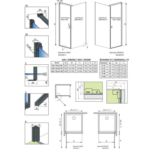 душевая стенка Radaway NES Black S1 90x200 безопасное стекло, frame, чёрная (10039090-54-56)
