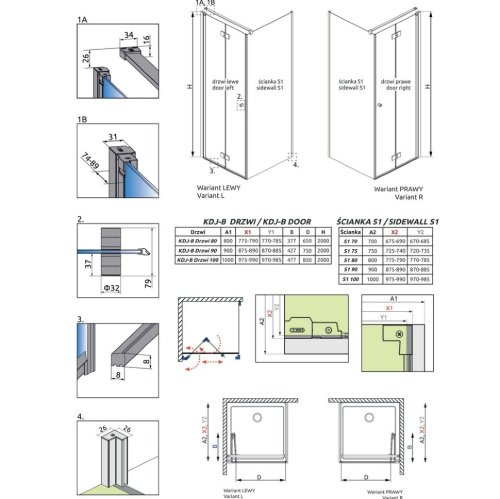 душевая стенка Radaway NES S1 70x200 безопасное стекло, прозрачное (10039070-01-01)