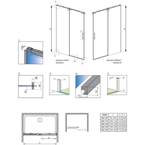 душевая стенка фронтальная Radaway Espera Pro DWJ 76x200 правая, безопасное стекло, прозрачное (10091160-01-01R)