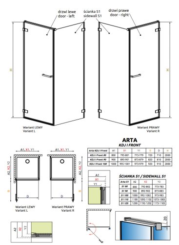 душевая дверь Radaway Arta KDJ I 80x200 стекло прозрачное левая (386081-03-01L)