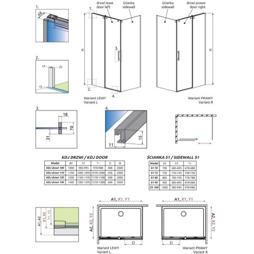 душові двері Radaway Espera Pro 83,5x200 права, безпечне скло, прозоре (10090160-01-01R)