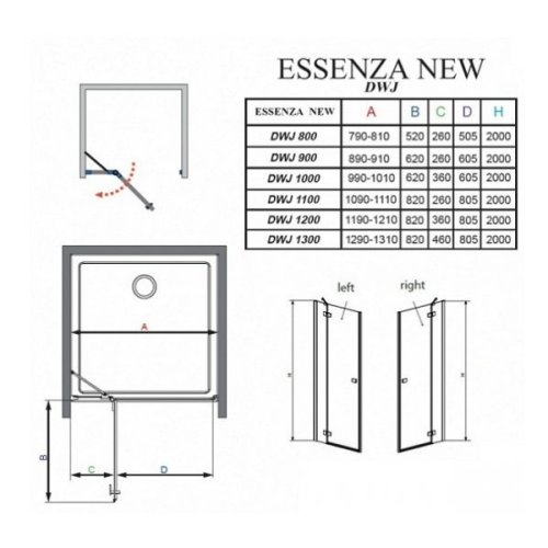 душевые двери Radaway Essenza New Black DWJ 100x200 стекло прозрачное, правые (385014-54-01R)
