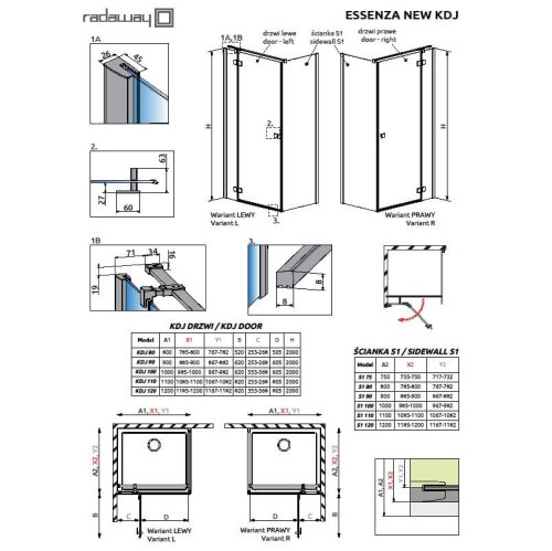 душові двері Radaway Essenza New Black KDJ 100x200 скло прозоре, праві (385040-54-01R)