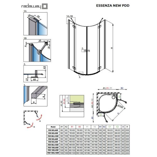 душові двері Radaway Essenza New Black PDD 90x200 скло прозоре, праві (385001-54-01R)