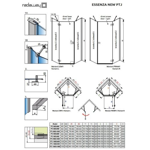 душевая дверь Radaway Essenza New Black PTJ 62x200 стекло прозрачное, правая (385010-54-01R)