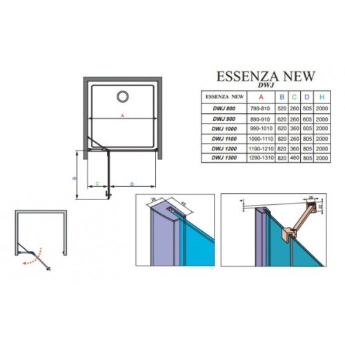 душевые двери Radaway Essenza New DWJ 100x200 стекло прозрачное левые (385014-01-01L)