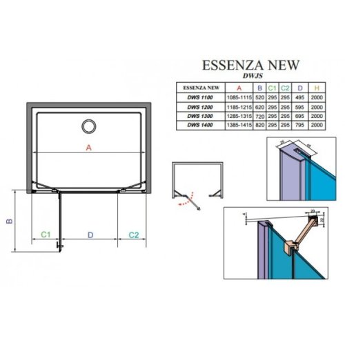 душевые двери Radaway Essenza New DWJS 140x200 стекло прозрачное левые (385033-01-01L)