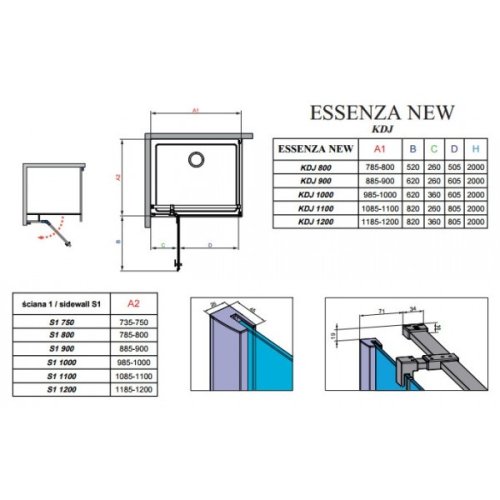 душевая дверь Radaway Essenza New KDJ 90x200 стекло прозрачное левая (385044-01-01L)