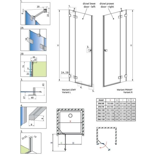 душові двері Radaway Essenza Pro DWJ 100x200 ліва, безпечне скло, прозоре, золота (10099100-09-01L)