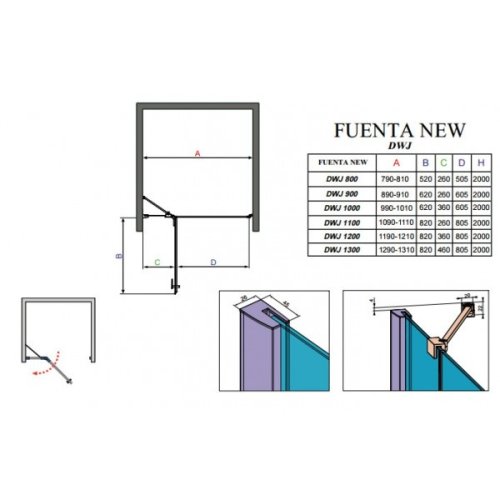 душові двері Radaway Fuenta New DWJ 100x200 скло прозоре праве (384014-01-01R)