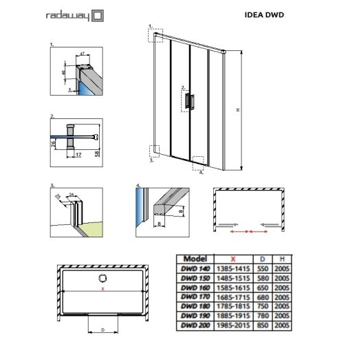 душевые двери Radaway Idea Black DWD 170x200,5 стекло прозрачное (387127-54-01)