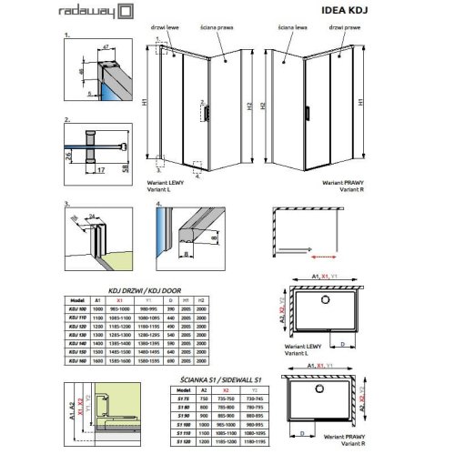 душевые двери Radaway Idea Black KDJ 100x200,5 фронтальная правая часть (387040-54-01R)