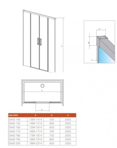 душові двері Radaway Idea DWD 190x200,5 скло прозоре (387129-01-01)