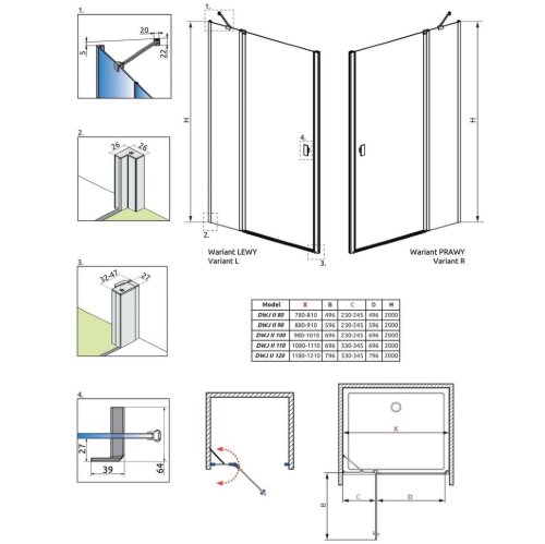 душевая дверь Radaway NES Black DWJ II 120x200 правая, безопасное стекло, прозрачное, чёрная (10036120-54-01R)