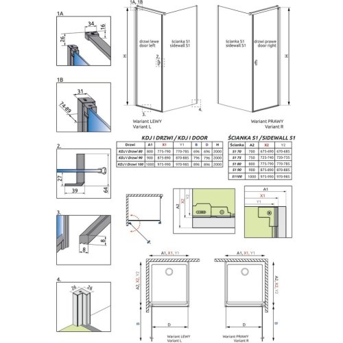 душевая дверь Radaway NES Black KDJ I 90x200 левая, безопасное стекло, прозрачное, чёрная (10022090-54-01L)