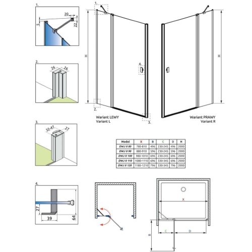 душевая дверь Radaway NES DWJ II 100x200 левая, безопасное стекло, прозрачное (10036100-01-01L)