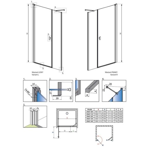 душевая дверь Radaway NES DWS I 140x200 правая, безопасное стекло, прозрачное (10028140-01-01R)
