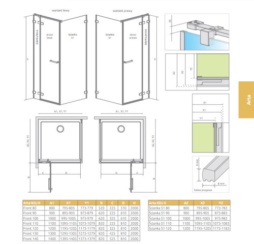 боковая стенка Radaway Arta S1 100x200 стекло прозрачное (386022-03-01)