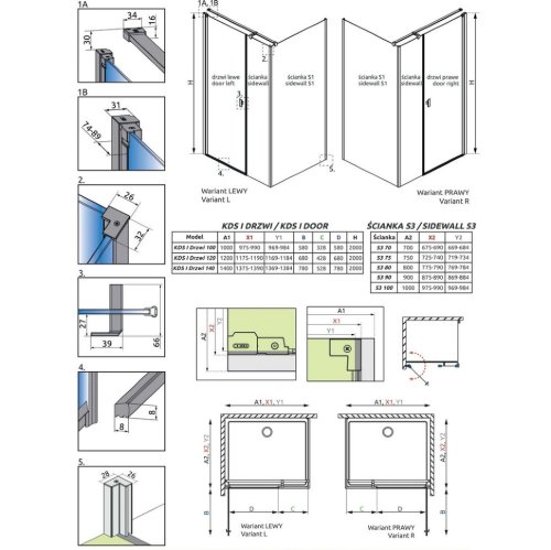 Боковая стенка Radaway NES 8 Black KDS I 50 безопасное стекло, прозрачное, чёрная (10073114-54-01)