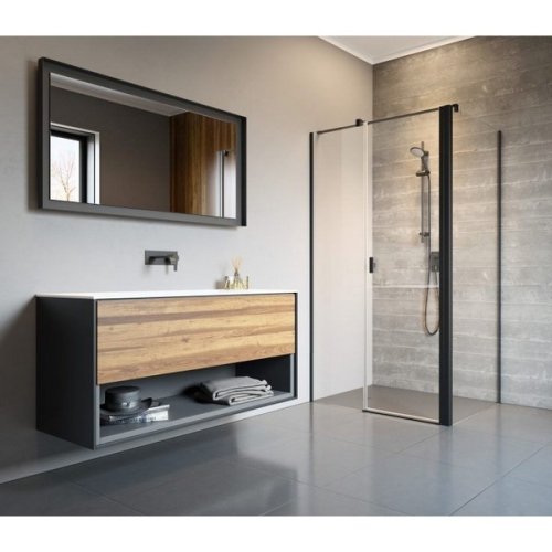 збоку стінка Radaway NES Black S2 90, безпечне скло, прозоре, чорна (10040090-54-01)