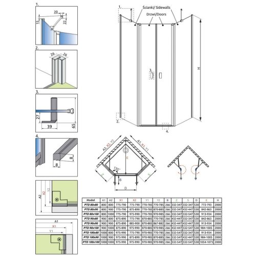 боковая стенка Radaway NES PTD 90x90 безопасное стекло, прозрачное (10051600-01-01)