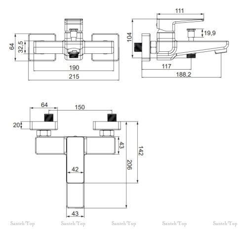 смеситель для ванны Omnires Parma chrome (PM7430CR)