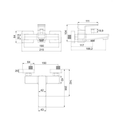 смеситель для ванны Omnires Parma grafit (PM7430GR)