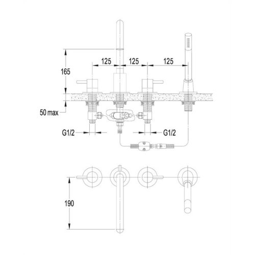 смеситель для ванны Omnires Y black (Y1232BL)