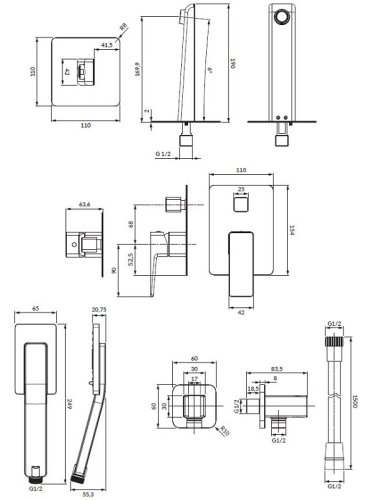 смеситель для ванны и душа скрытого монтажа Omnires Parma black mat (SYSPMW01BL)