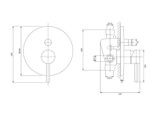 смеситель для ванны и душа скрытого монтажа Omnires Y chrome (Y1235CR)