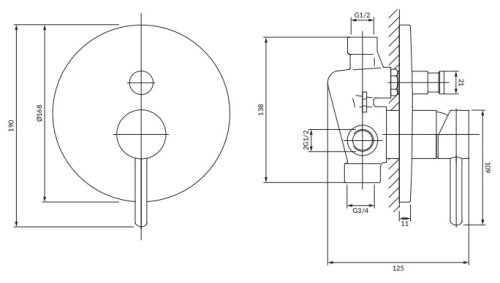 змішувач для ванни та душу прихованого монтажу Omnires Y gold (Y1235GL)
