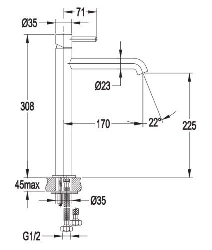 смеситель для умывальника Omnires Y chrome, высокий (Y1212CR)
